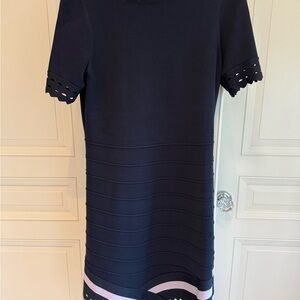 Shoshanna Navy Knit Dress Cutout Detailing lavender stripe large (fits like 10)
